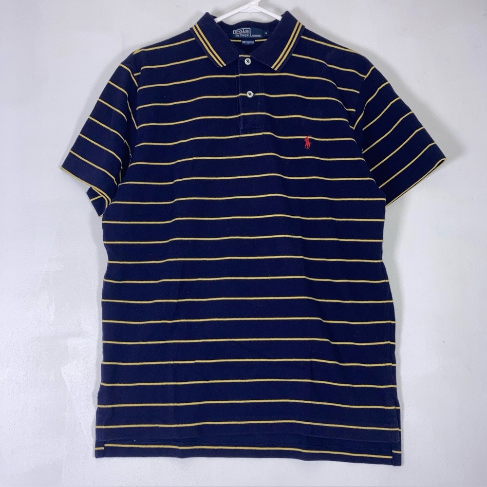 Polo by Ralph Lauren Men's M Golf Polo Shirt Blue/yellow Striped Red Pony Cotton